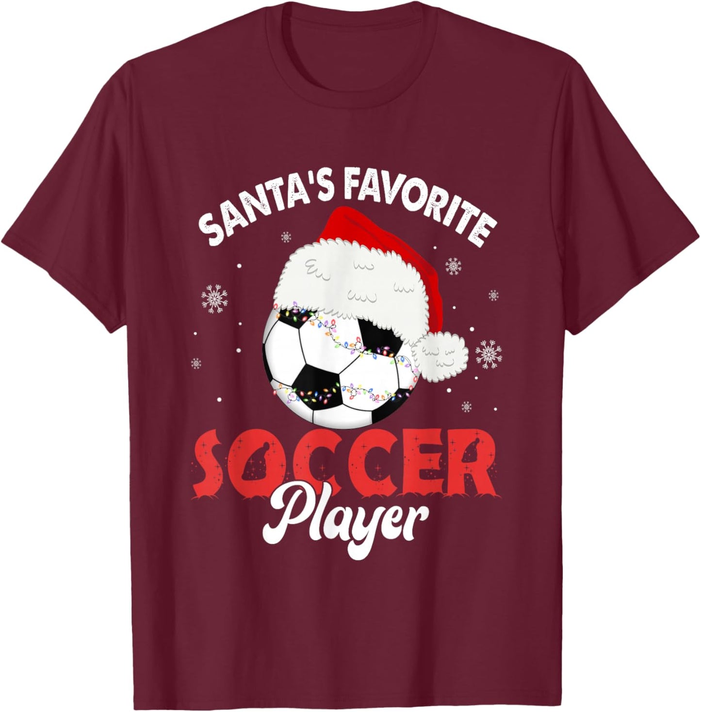 Santa's Favorite Soccer Player Christmas Pajamas Men Boys T-Shirt - T-Shirt | Maroon