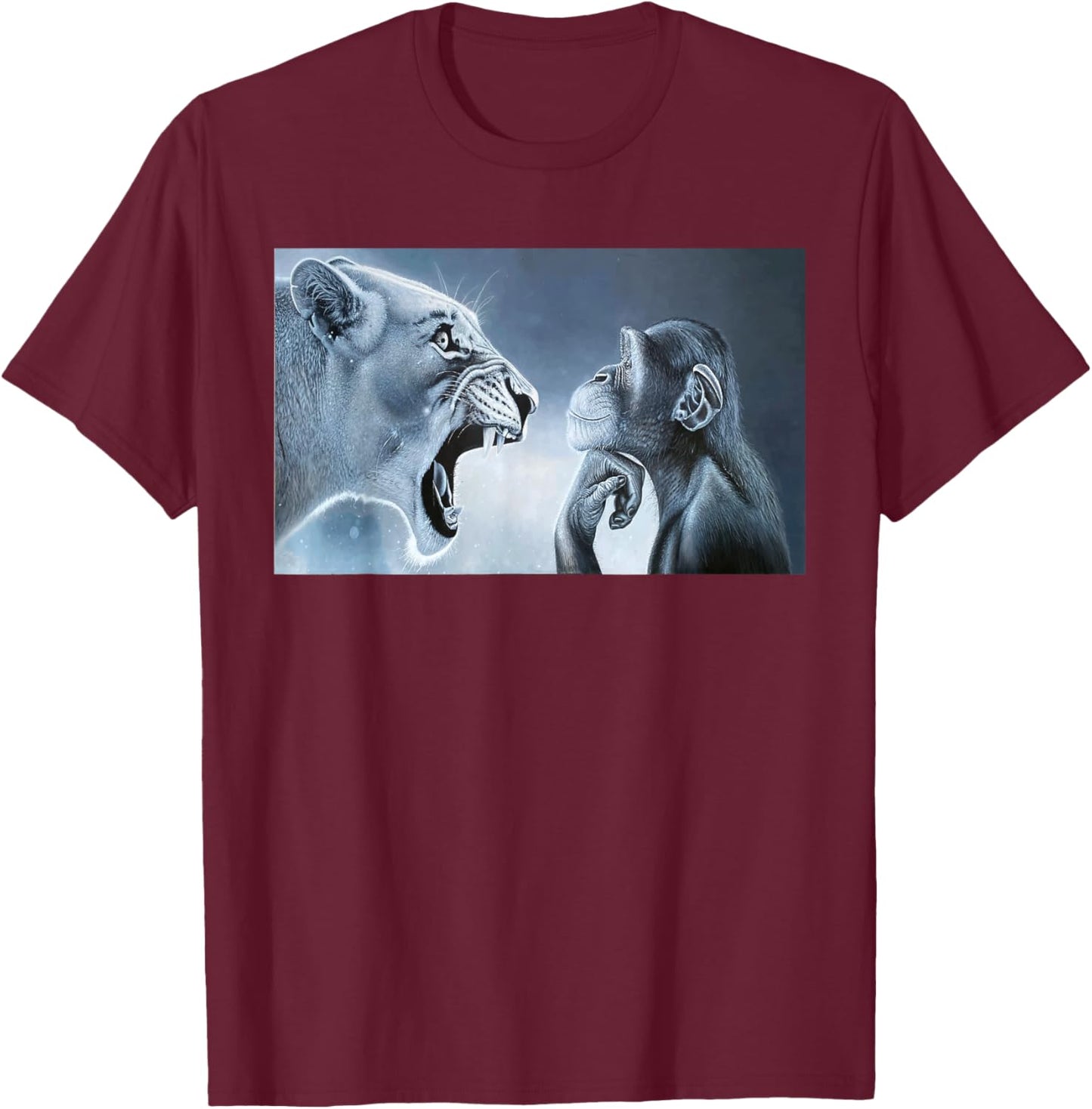 Monkey and Lion Ragebait Meme T-Shirt - T-Shirt | Maroon
