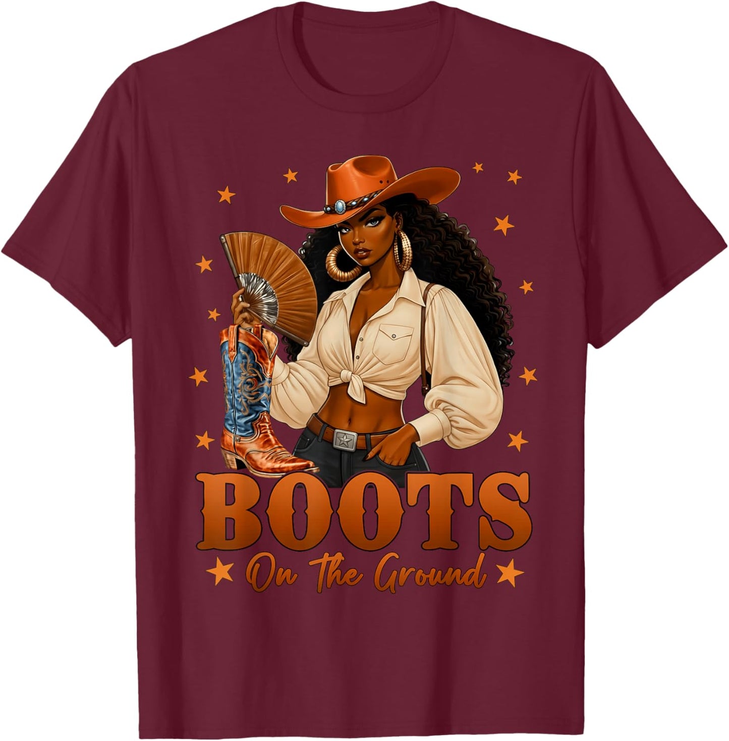 Black History Boots On The Ground Cowgirl Western Black Girl T-Shirt - T-Shirt | Maroon