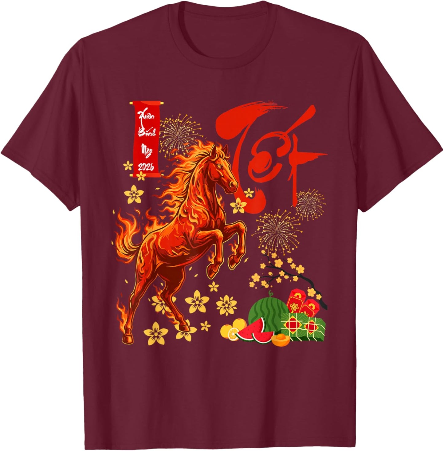 Year of The Horse Lunar Vietnamese New Year Fire Horse T-Shirt - T-Shirt | Maroon