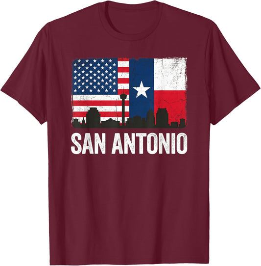 San Antonio Texas Skyline Flag Graphic Design T-Shirt - T-Shirt | Maroon
