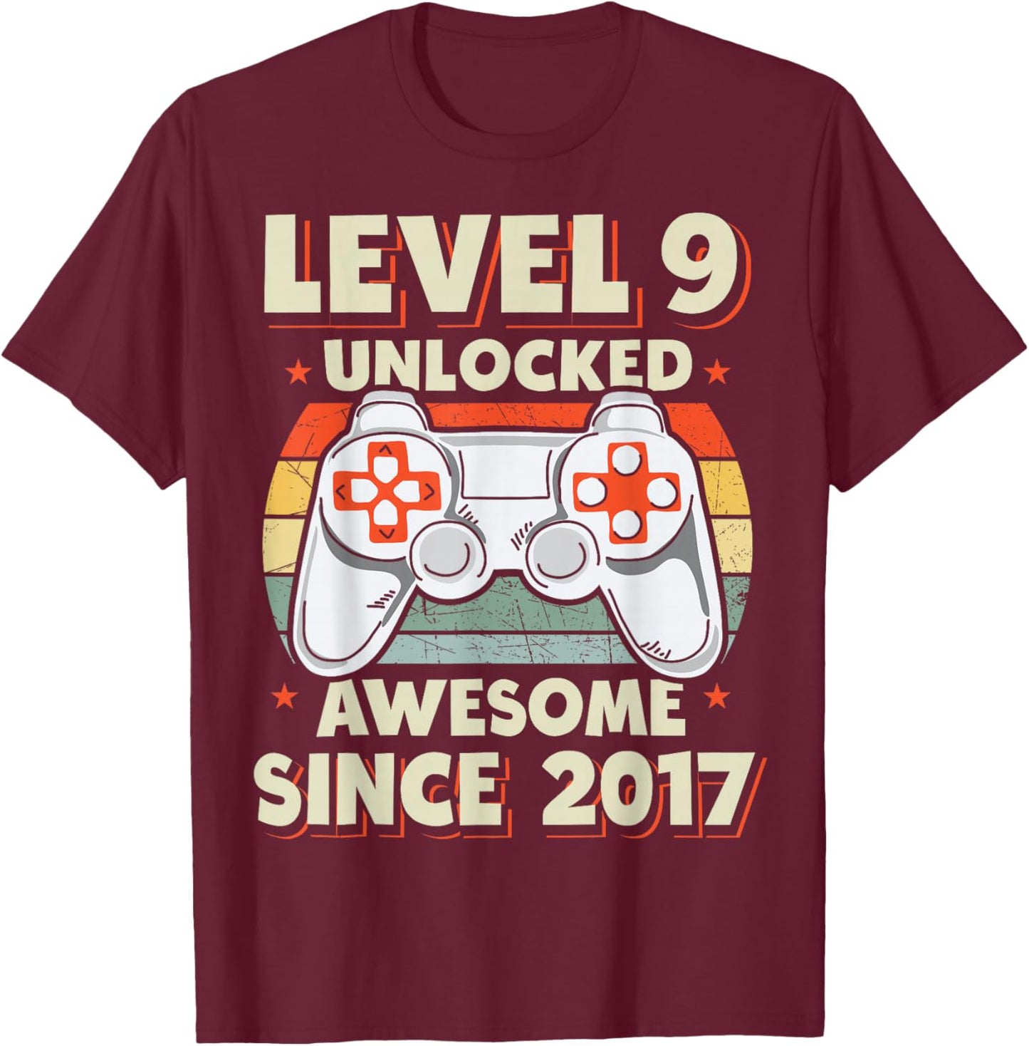 Level 9 Unlocked Awesome Since 2017 9th Birthday Gaming T-Shirt - T-Shirt | Maroon