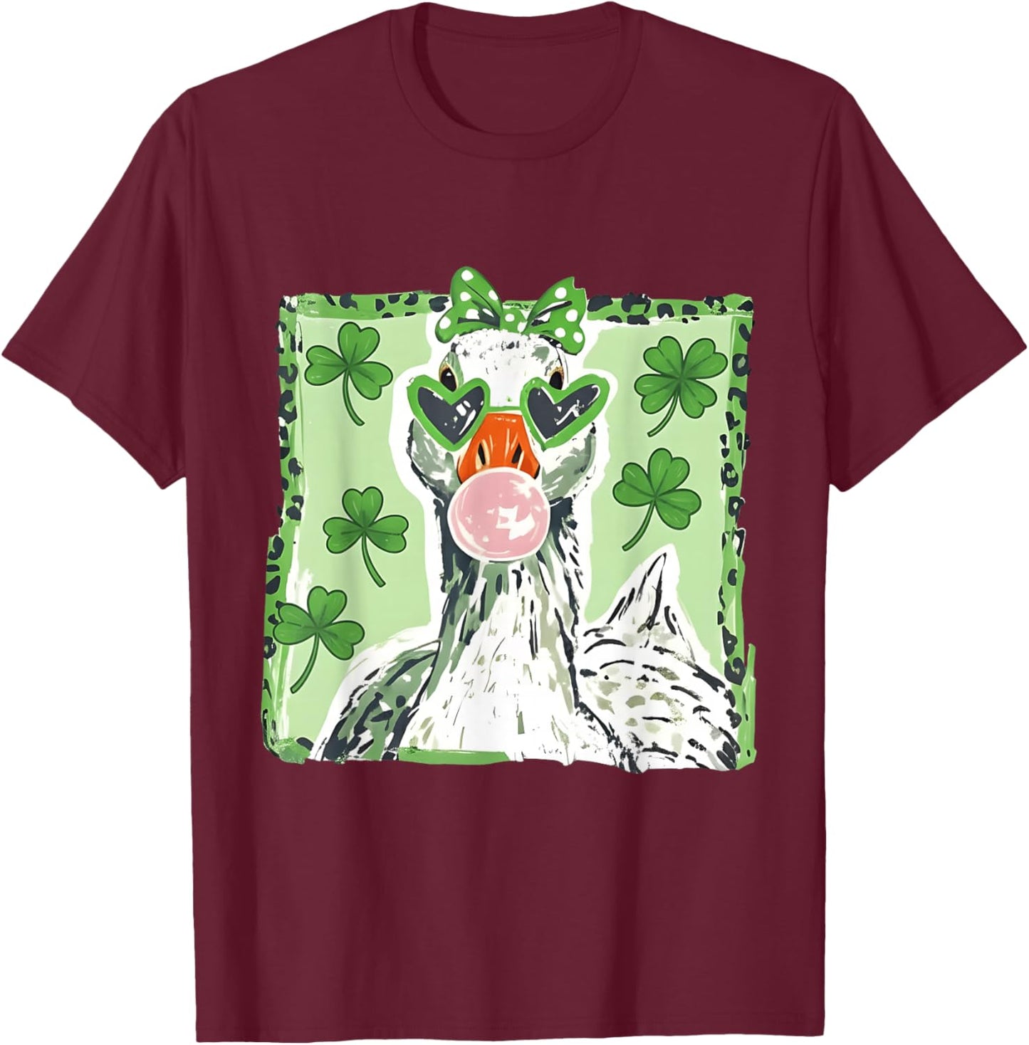 Leopard St Patrick's Day Goose Cute Goose Lover Cute Animal T-Shirt - T-Shirt | Maroon