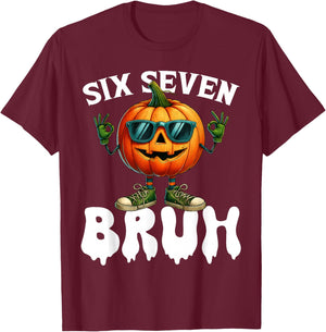 Six Seven Meme 6 7 Funny Bruh Pumpkin Halloween Costume T-Shirt - T-Shirt | Maroon