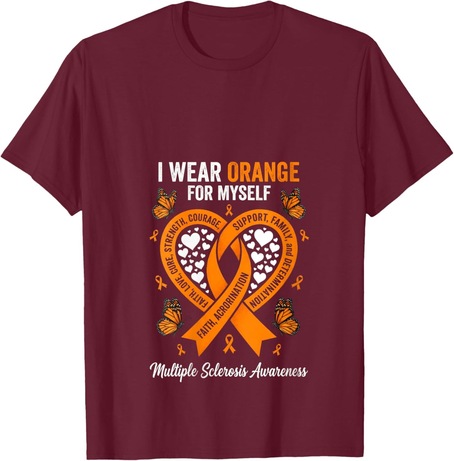 Women's I Wear Orange for Myself Multiple Sclerosis Awareness Heart V-Neck T-Shirt - T-Shirt | Maroon
