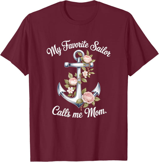 Floral Favorite Proud Sailor Mom Wife US Mom's Mother Day T-Shirt - T-Shirt | Maroon