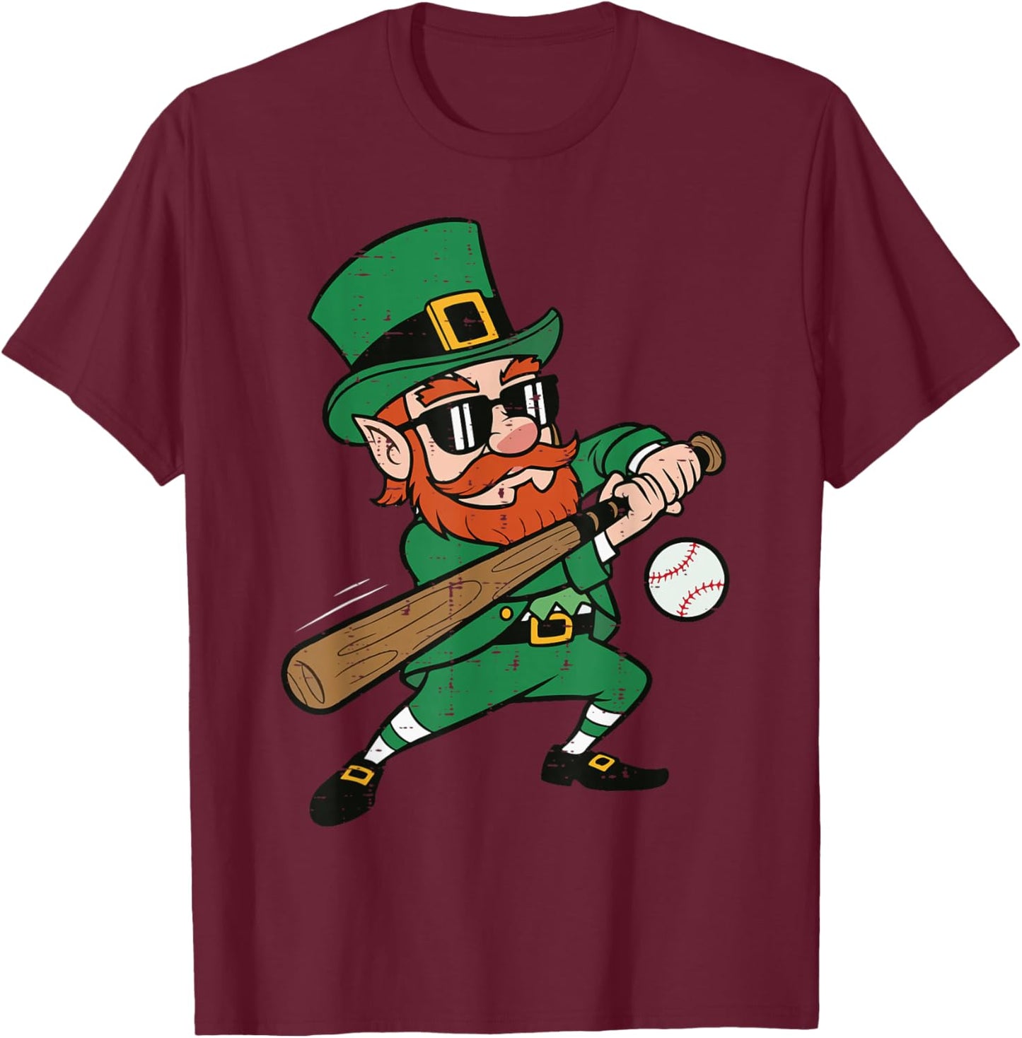Leprechaun Baseball St Patricks Day Saint Pattys Men Boys T-Shirt - T-Shirt | Maroon