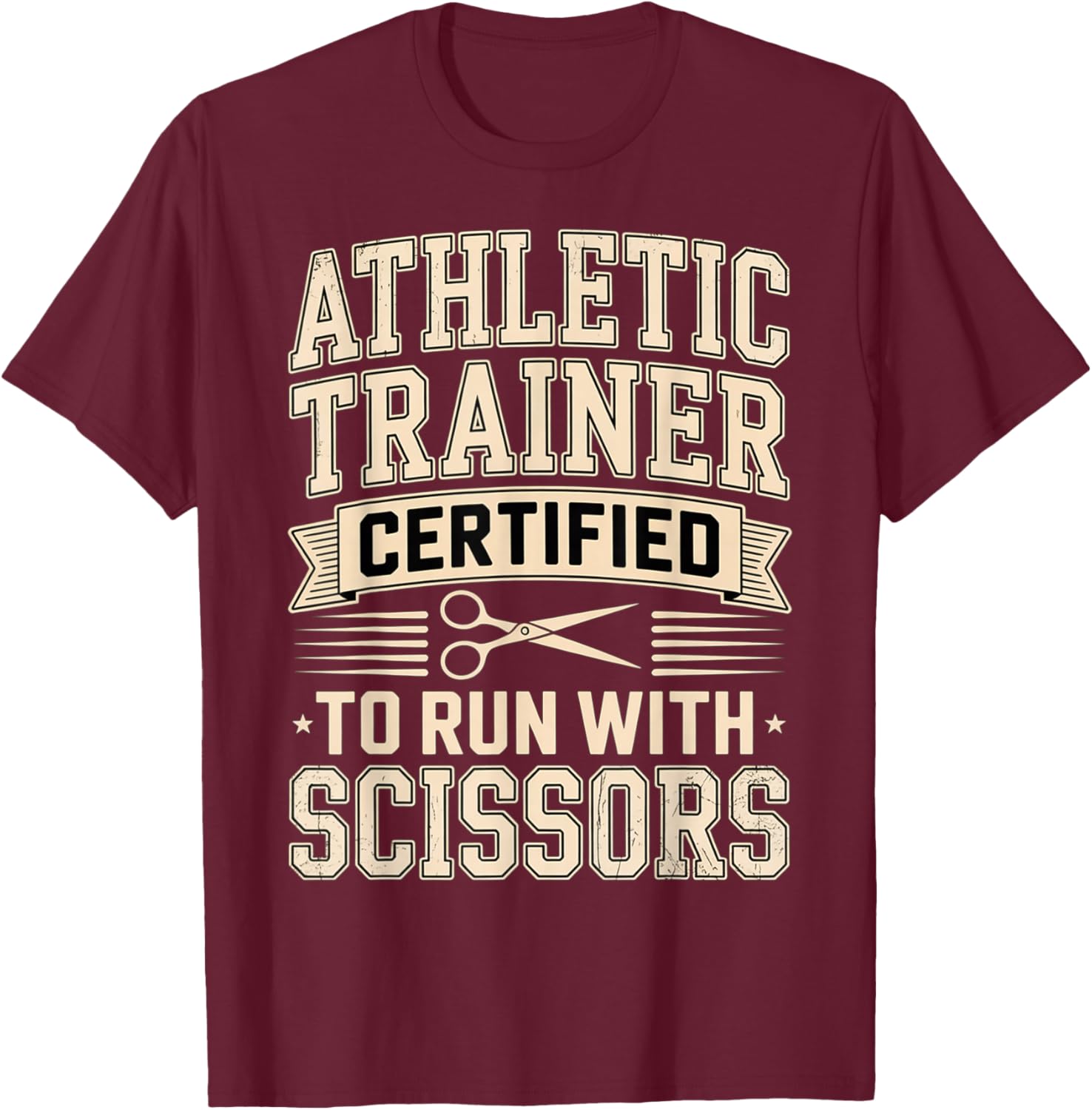 Athletic Trainer Funny Run with Scissors Graduation 2026 T-Shirt - T-Shirt | Maroon