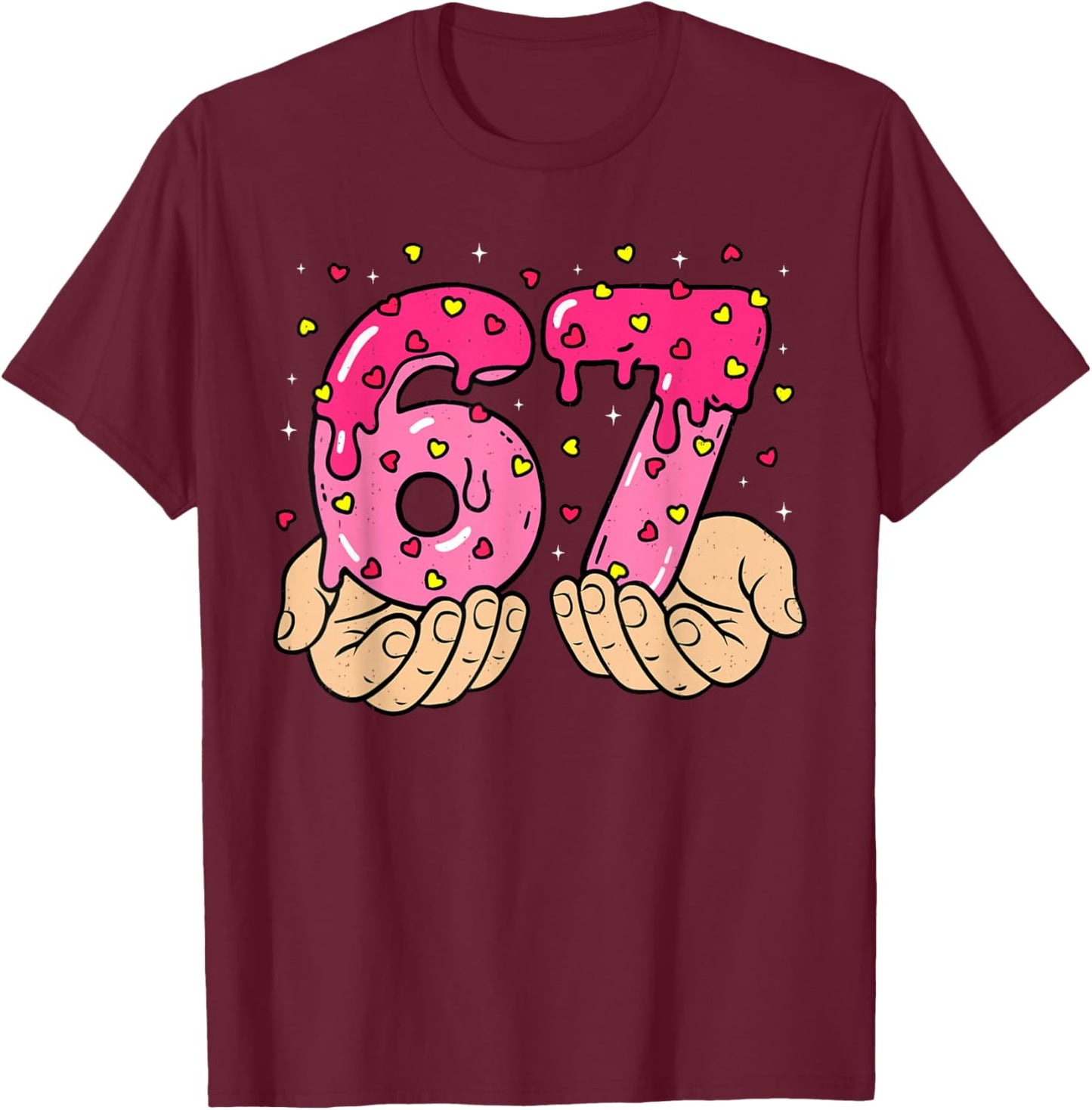 Funny 6 7 Meme Heart Gen Alpha Six Seven 67 Valentine’s Day T-Shirt - T-Shirt | Maroon