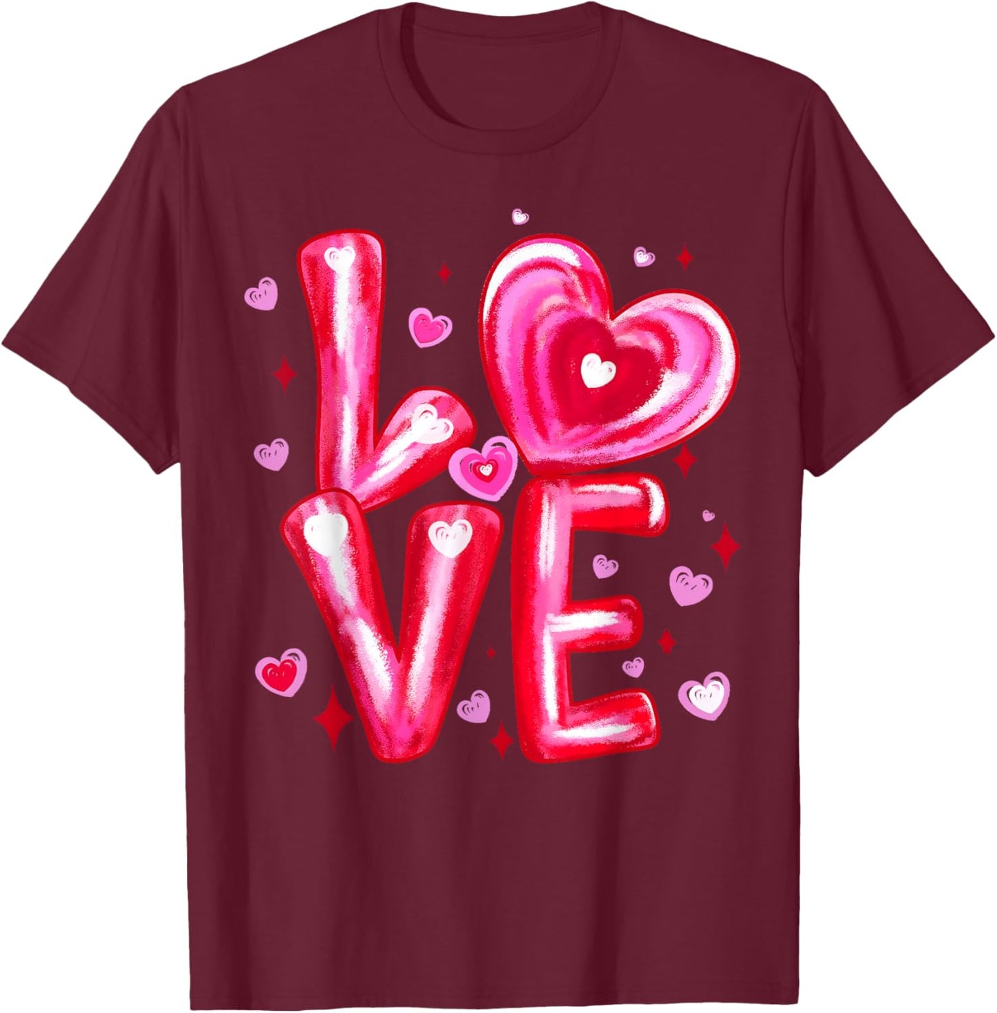 Happy Valentine Love Pink Heart Girl Women Kid T-Shirt - T-Shirt | Maroon