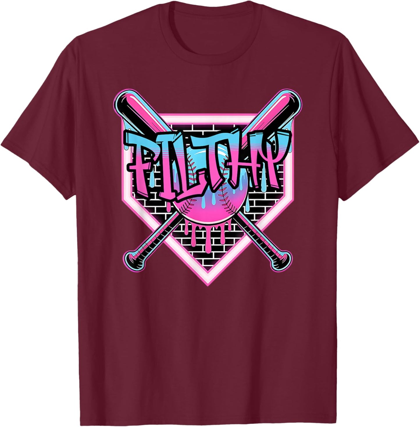 Funny Baseball Ice Cream Drip Pitcher Filthy T-Shirt - T-Shirt | Maroon