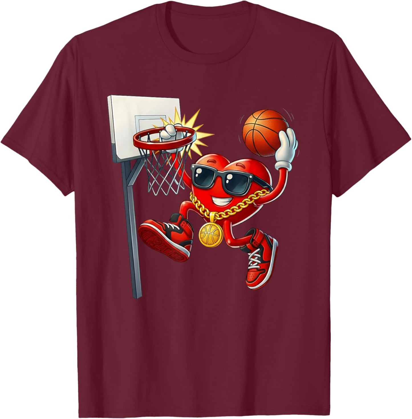 Valentines Day Basketball Heart Dunk Men Boys Kids Youth T-Shirt - T-Shirt | Maroon