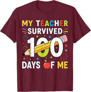 My Teacher Survived 100 Days of Me Boys Girls 100th Day Kids T-Shirt - T-Shirt | Maroon