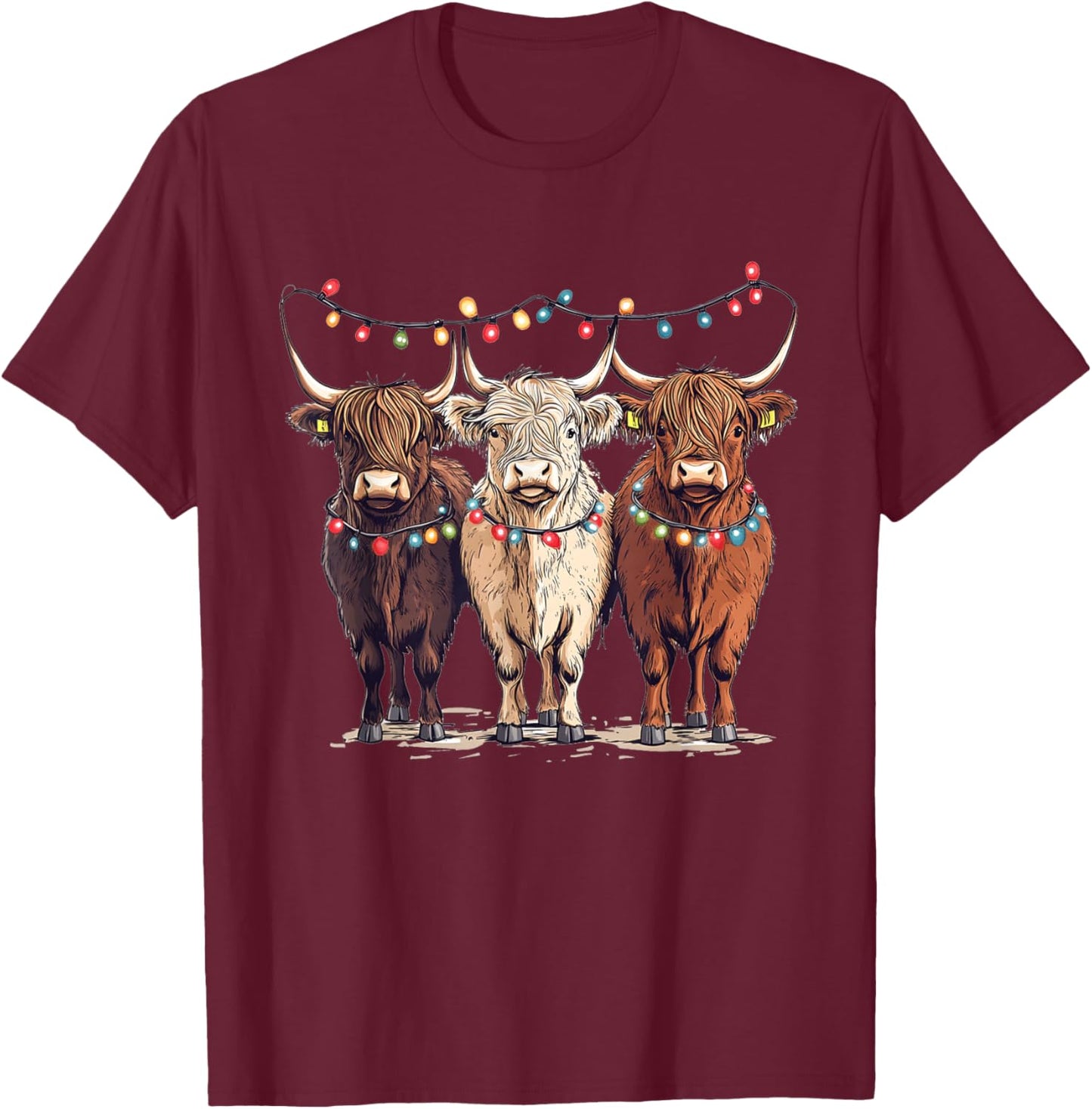 Western - Funny Christmas Cows - Country Christmas T-Shirt - T-Shirt | Maroon