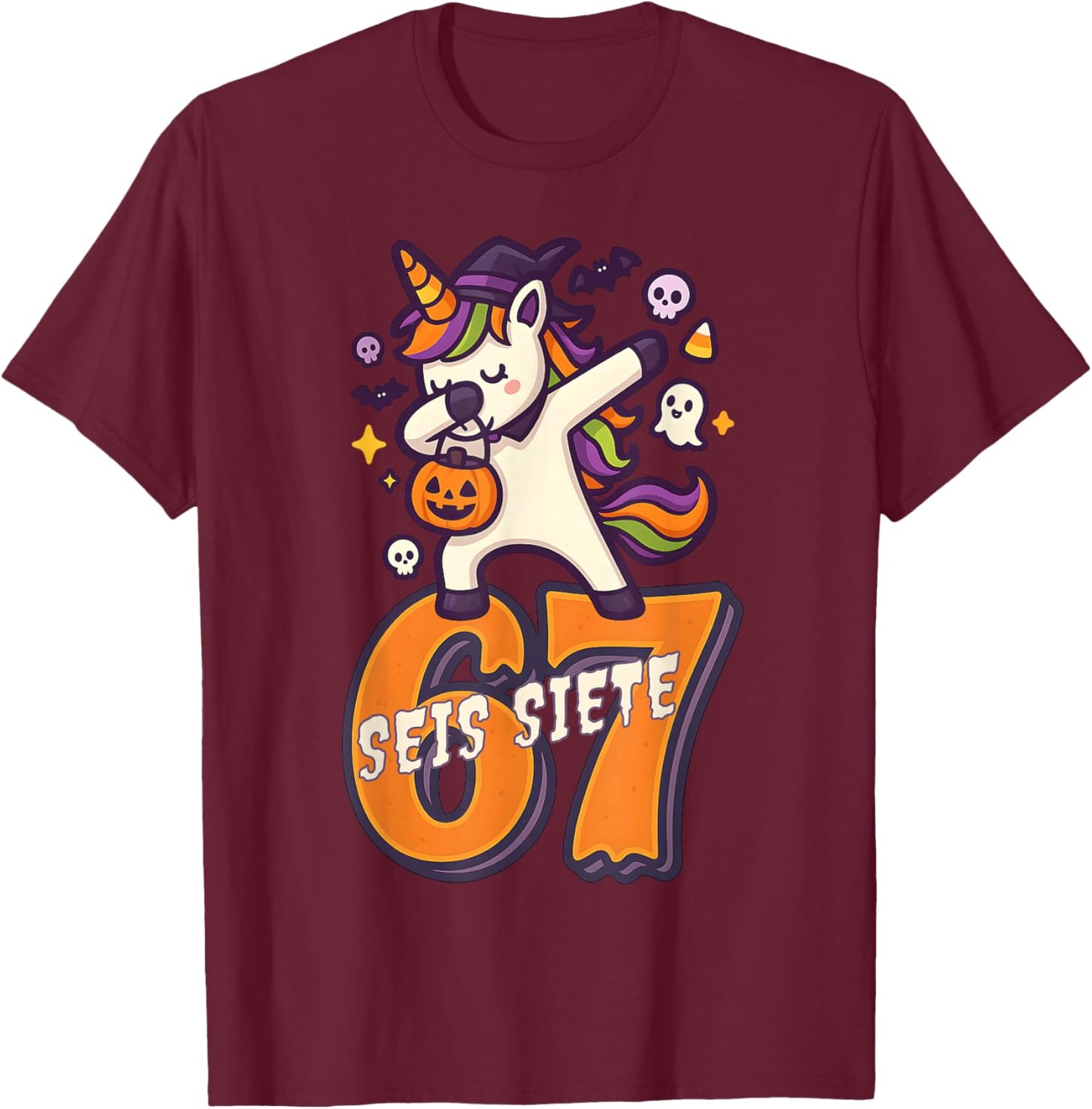SEIS Siete Spanish Halloween 67 Boys Kids Six Seven Espanol T-Shirt - T-Shirt | Maroon