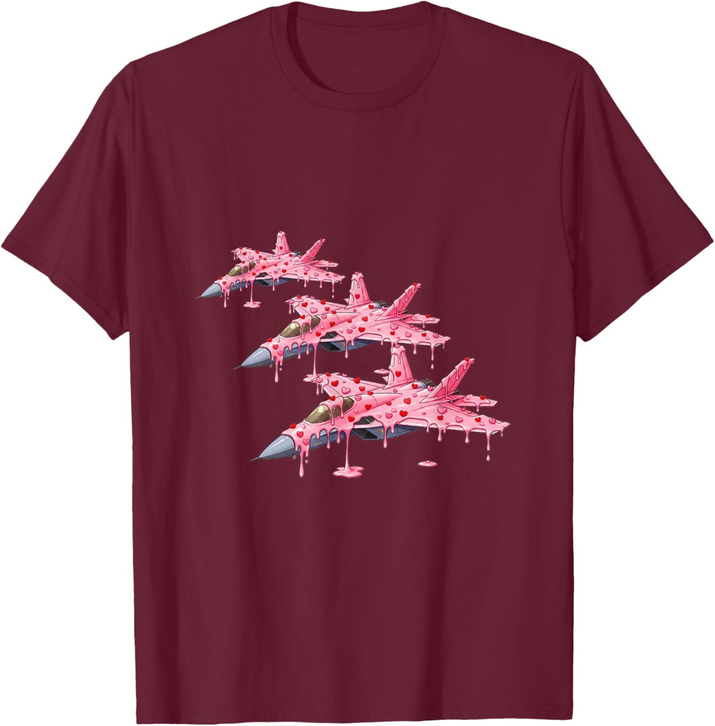Fighter Jet Plane Valentines Day Ice Cream Drip Heart Boys T-Shirt - T-Shirt | Maroon
