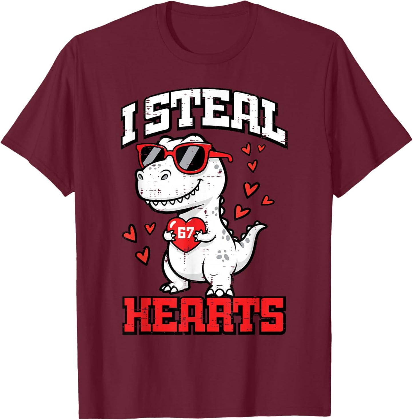 I Steal Hearts Dino Trex Cute Toddler Boys Kids Youth T-Shirt - T-Shirt | Maroon