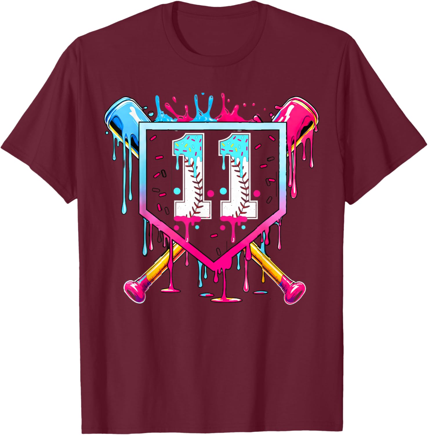 11th Birthday Boys Baseball Ice Cream Drip Boys Baseball T-Shirt - T-Shirt | Maroon