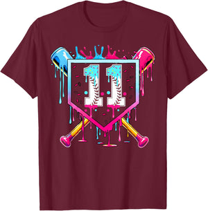 11th Birthday Boys Baseball Ice Cream Drip Boys Baseball T-Shirt - T-Shirt | Maroon