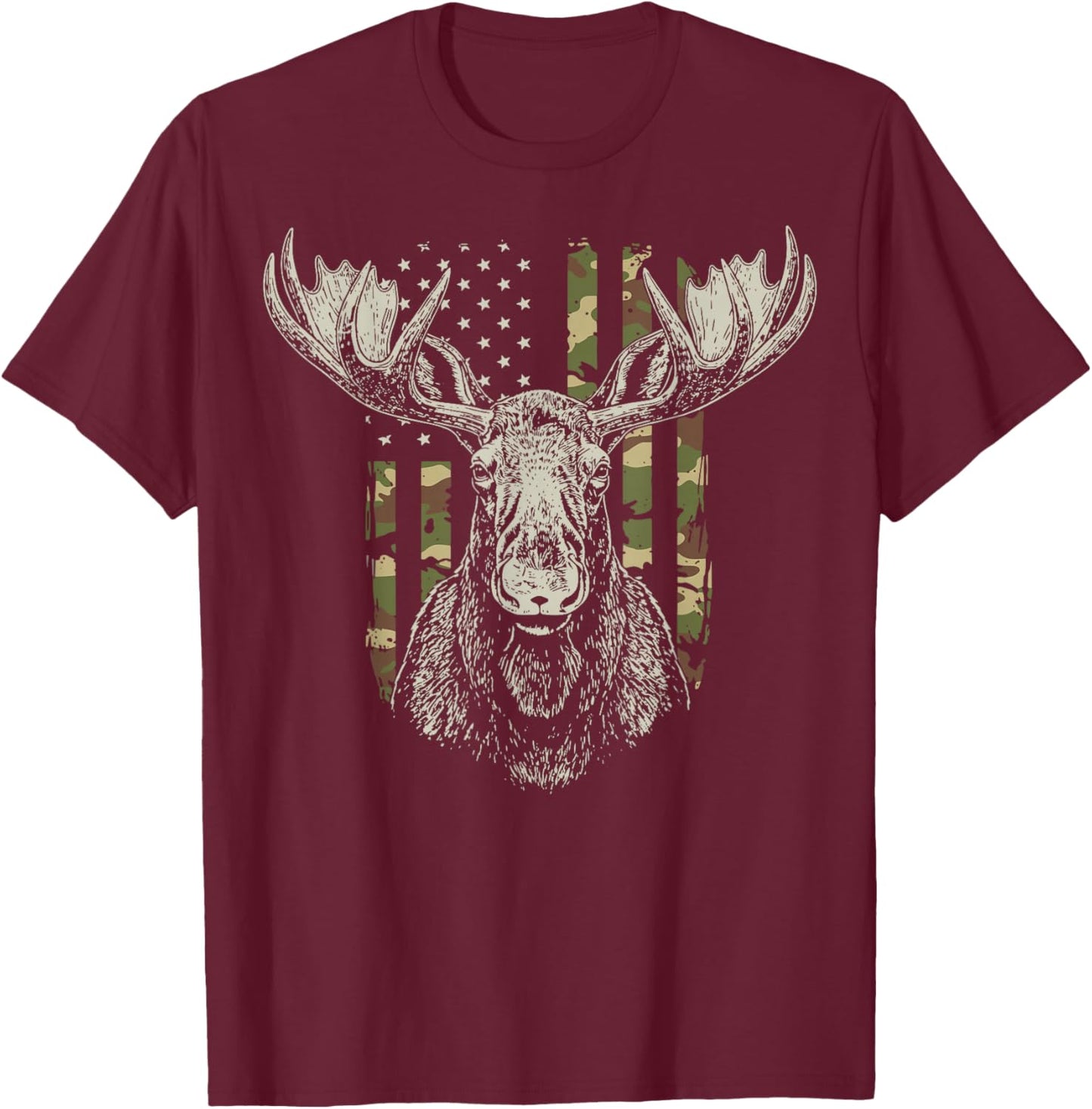 Moose US Flag Alaska America Wildlife T-Shirt - T-Shirt | Maroon