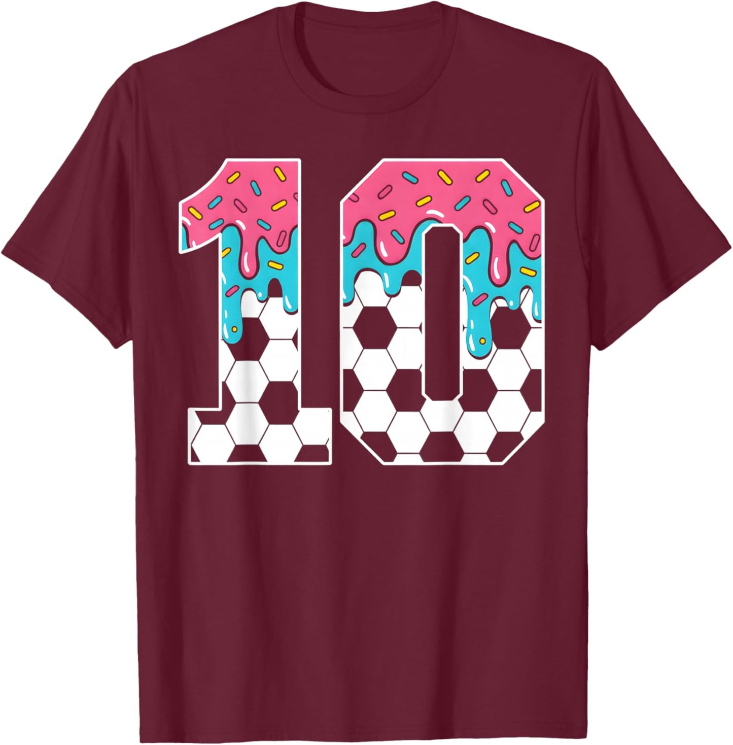 Soccer 10 Year Old Ice Cream Drip Youth 10th Birthday Boy 10 T-Shirt - T-Shirt | Maroon