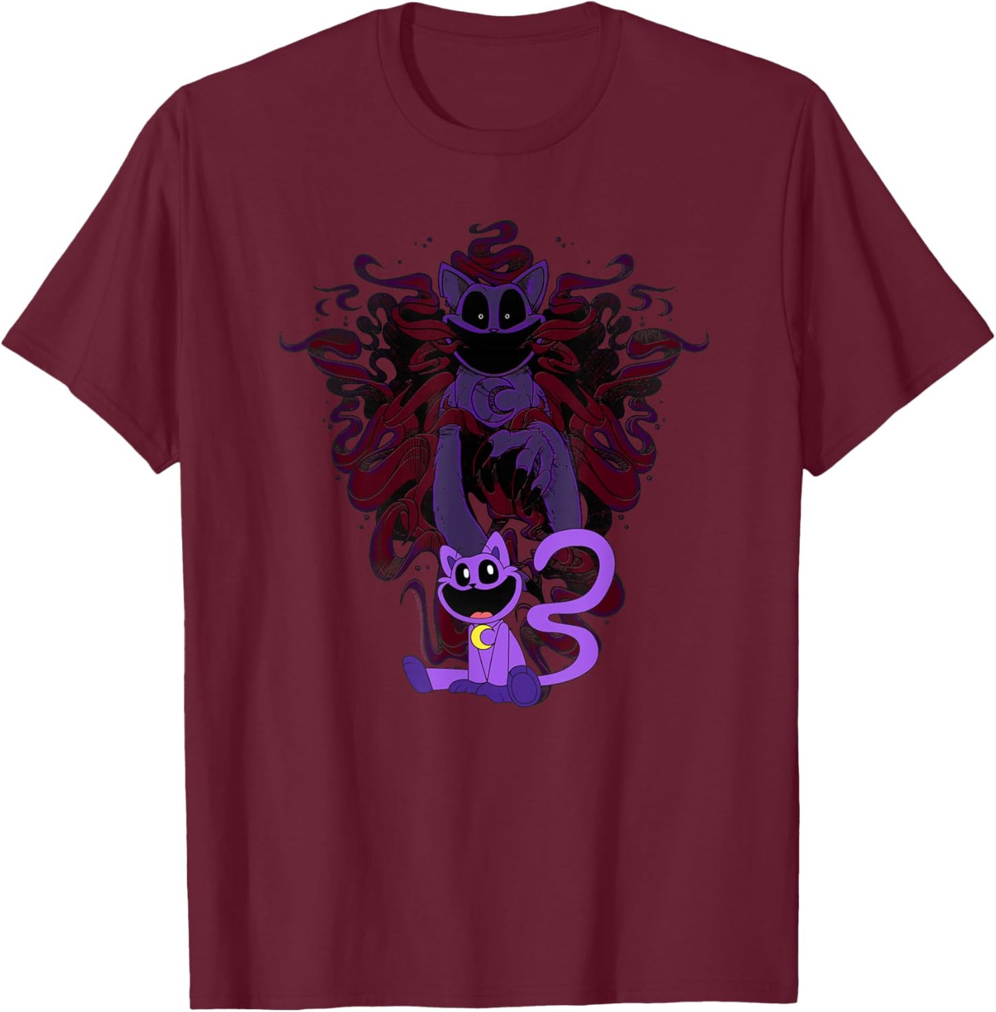 Poppy Playtime Catnap Shows His Bigger Bodie in The Shadows T-Shirt - T-Shirt | Maroon