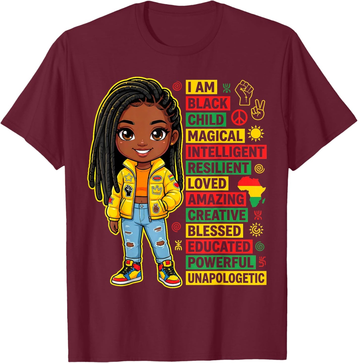 I Am Black Child Magical Black History Month African Girls T-Shirt - T-Shirt | Maroon