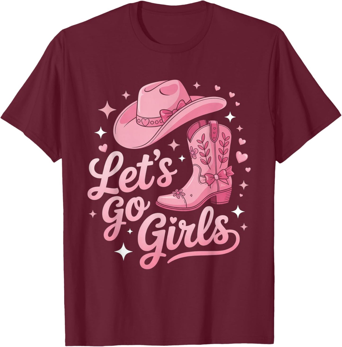 Lets Go Girls Coquette Western Country Graphic Cowgirl T-Shirt - T-Shirt | Maroon