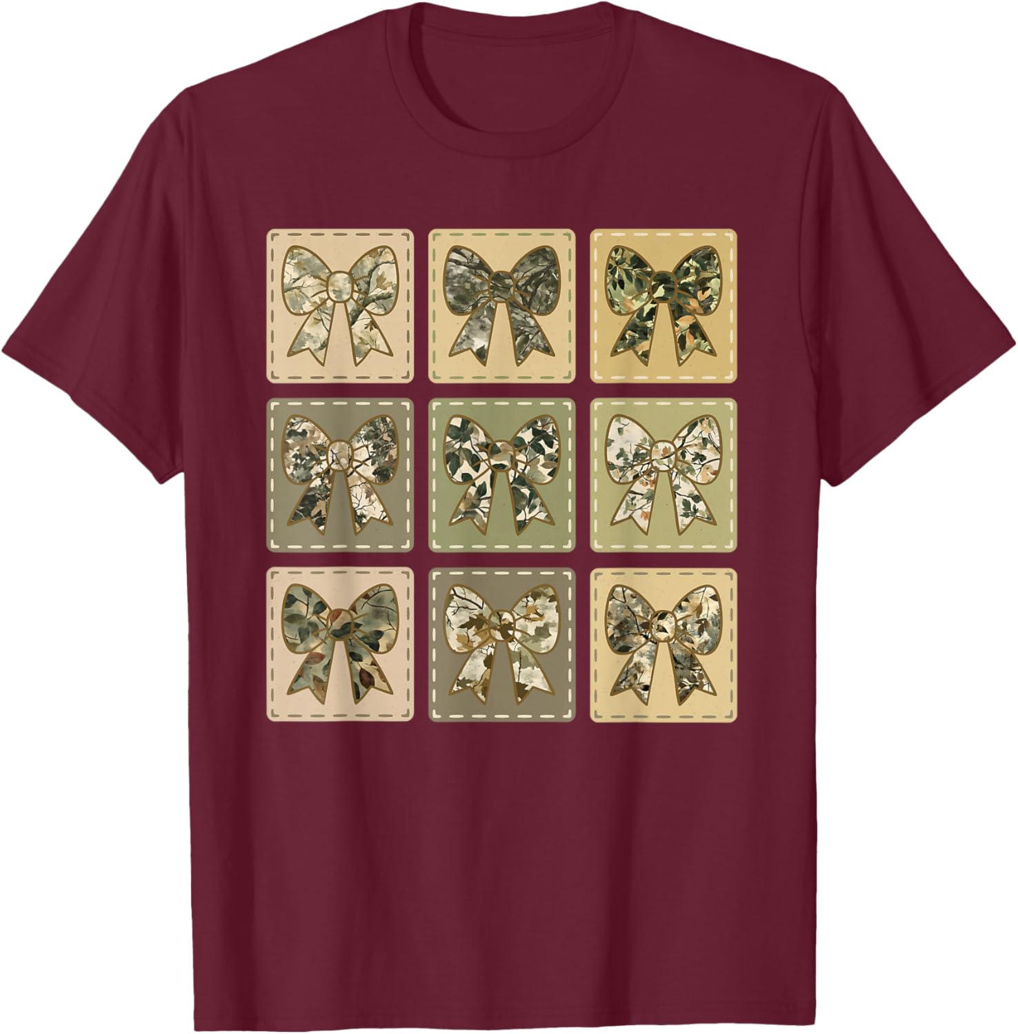 Cute Camo Bows Women Girls Trendy Graphic Tree Camouflage T-Shirt - T-Shirt | Maroon