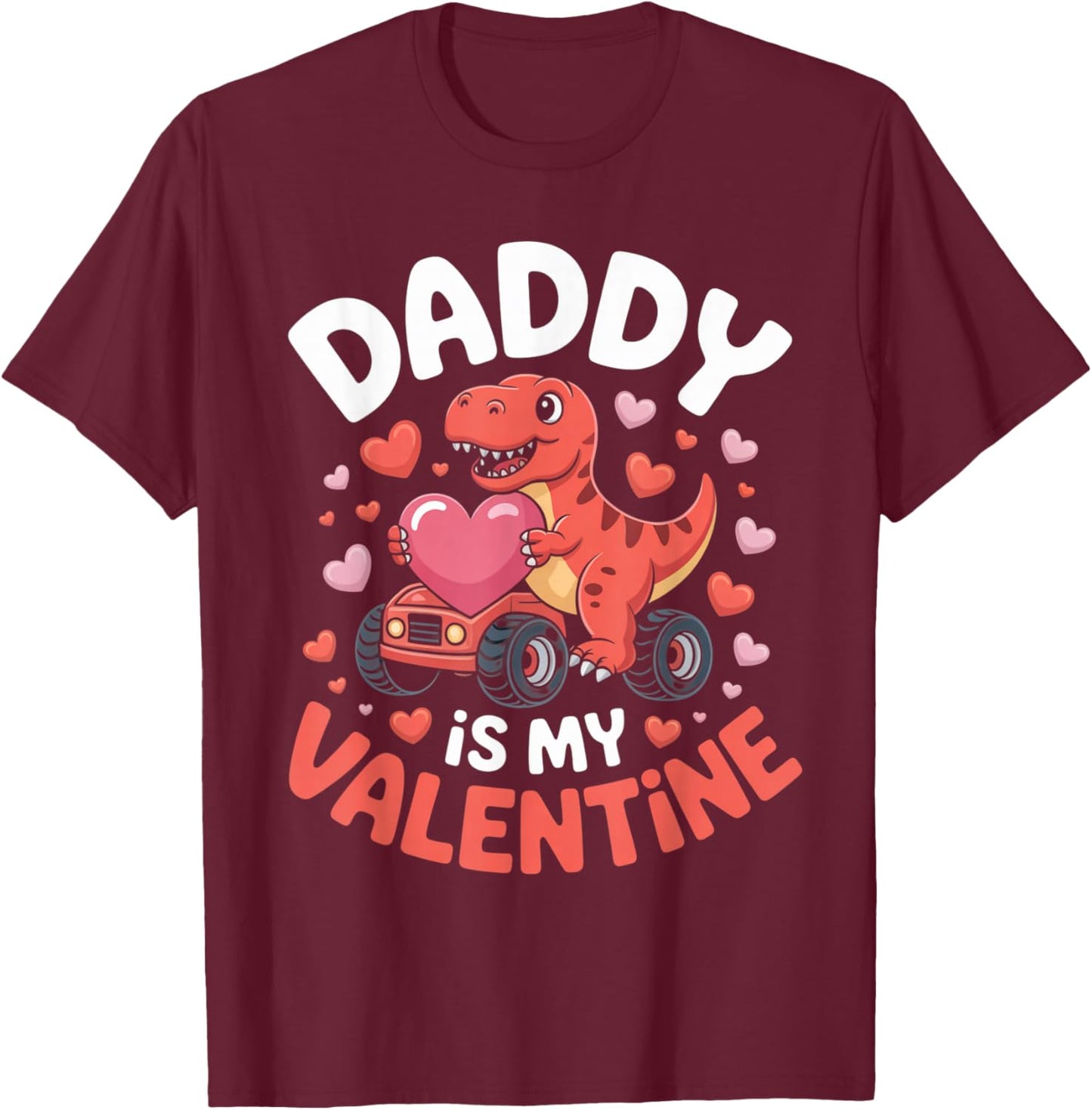 Daddy is My Valentine Cute Dinosaur Heart Outfit Kids Boys T-Shirt - T-Shirt | Maroon