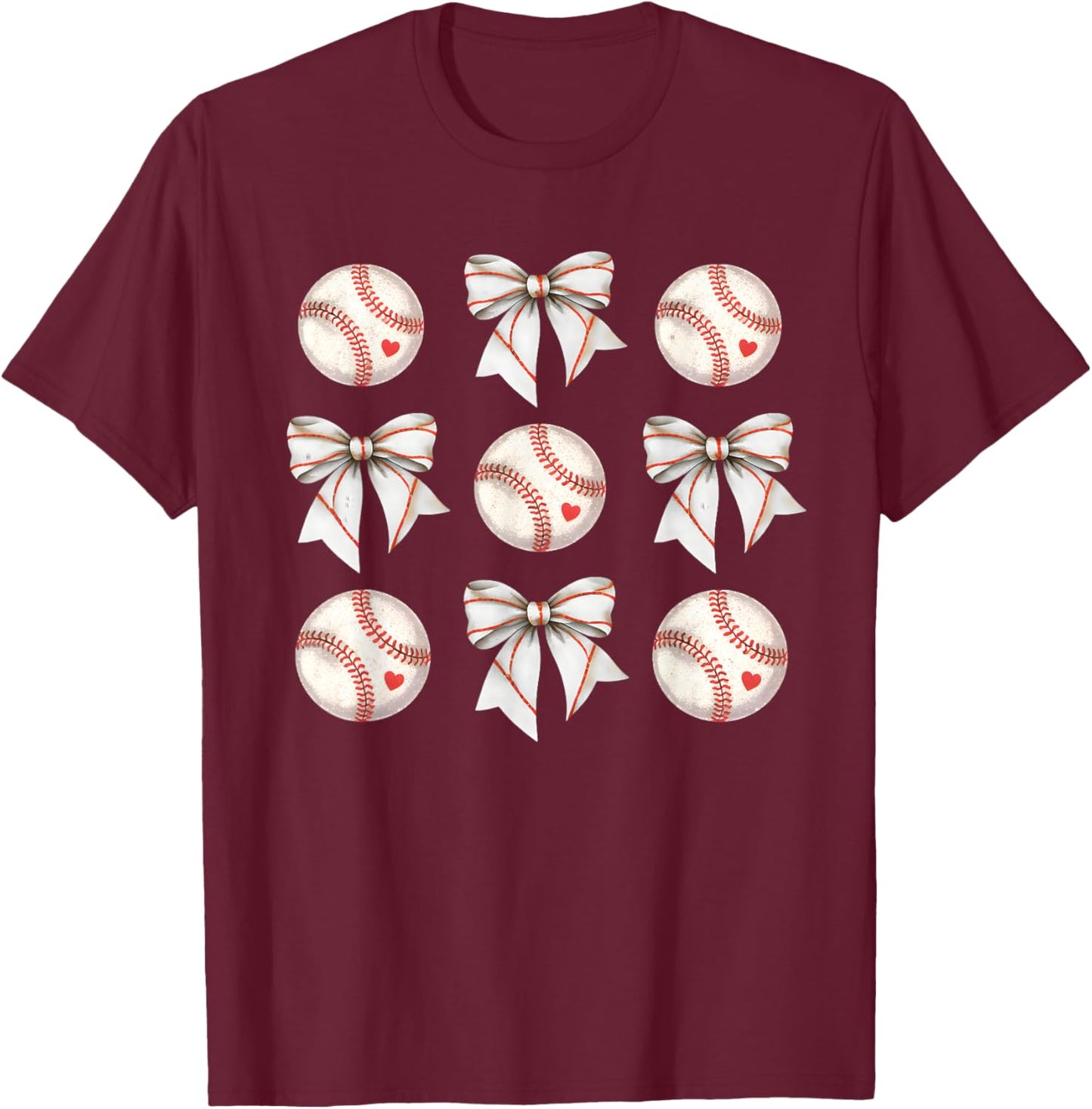 Baseball Sister Mom Coquette Bow Girls Women Cheer Baseball T-Shirt - T-Shirt | Maroon