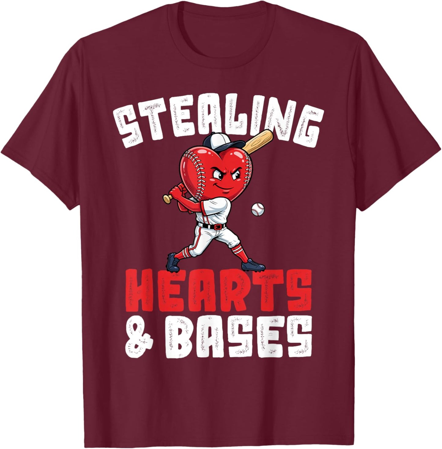 Boys Baseball Valentines Shirt Sterling Hearts Baseball T-Shirt - T-Shirt | Maroon