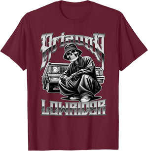 Arizona Low-Rider Chicano Tattoo Art Cholo Skeleton T-Shirt - T-Shirt | Maroon