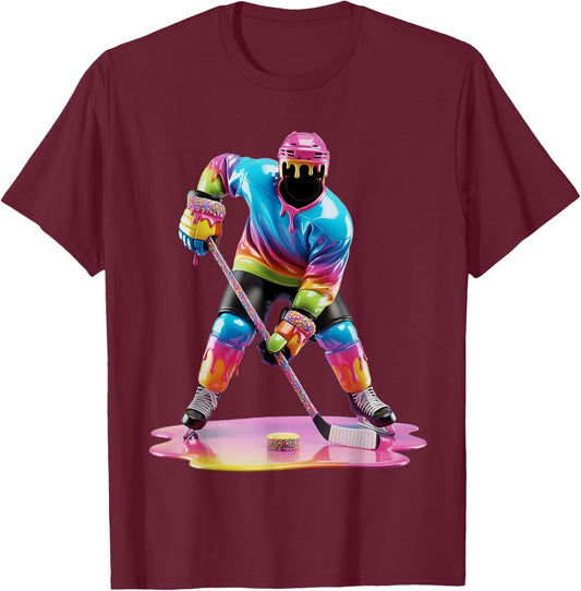 Tie Dye Hockey Drip Boys Youth Kid Ice Cream Dripping Hockey T-Shirt - T-Shirt | Maroon