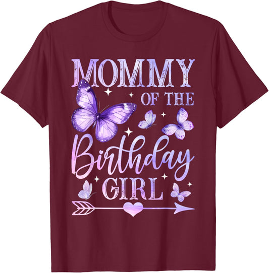 Butterfly Mommy of The Birthday Girl Matching Family T-Shirt - T-Shirt | Maroon