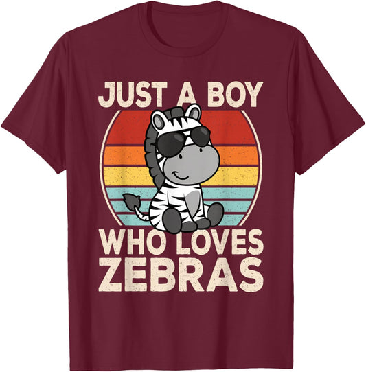 Just A Boy Who Loves Zebras Zebra Lover Boys Kids T-Shirt - T-Shirt | Maroon