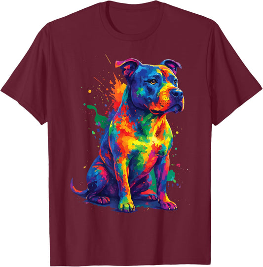 Pit Bull Dog Colorful T-Shirt - T-Shirt | Maroon