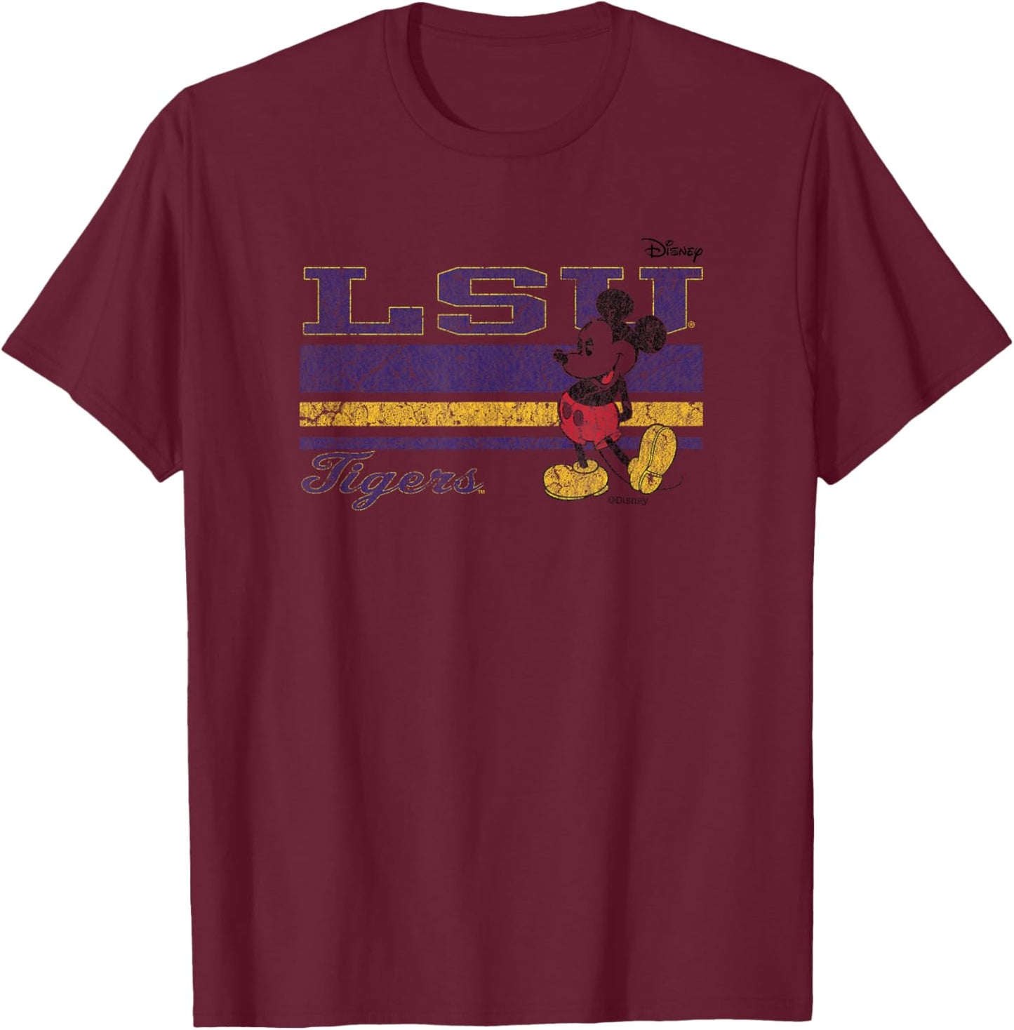 LSU Tigers Mickey Mouse Vintage White Officially Licensed T-Shirt - T-Shirt | Maroon