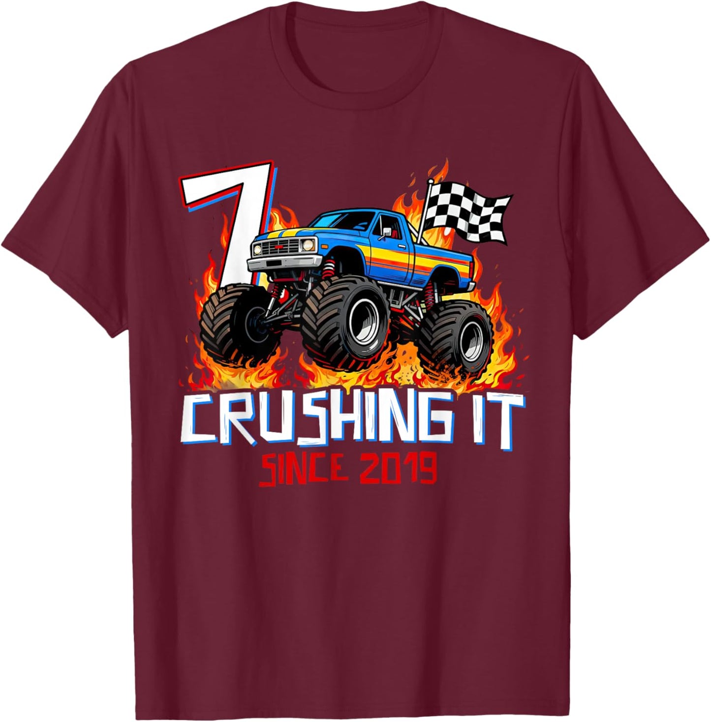 Crushing It Since 2019 Seven 7th Birthday Boys 7 Years Old T-Shirt - T-Shirt | Maroon