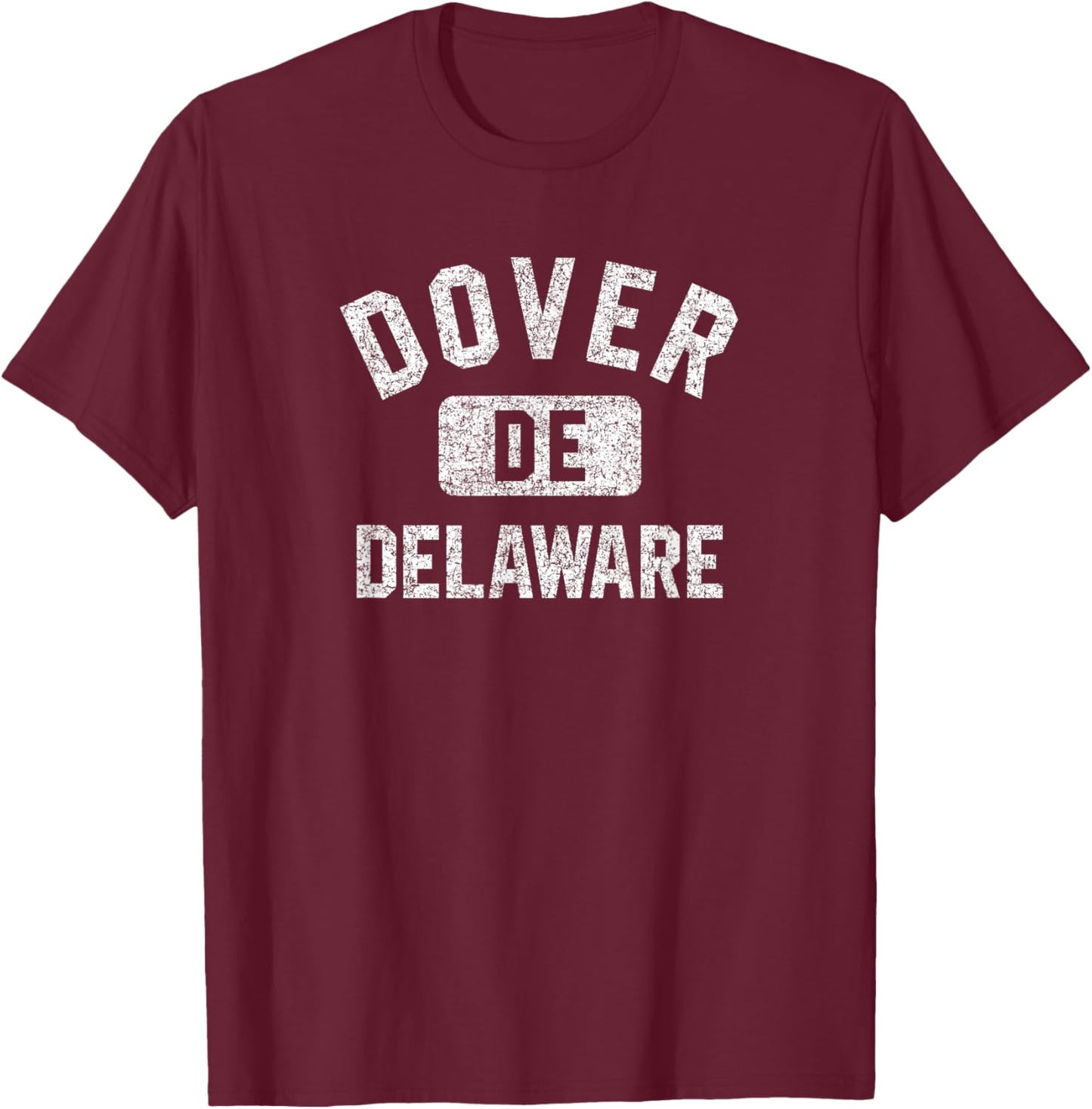 Dover Delaware Gym Style Distressed White Print T-Shirt - T-Shirt | Maroon