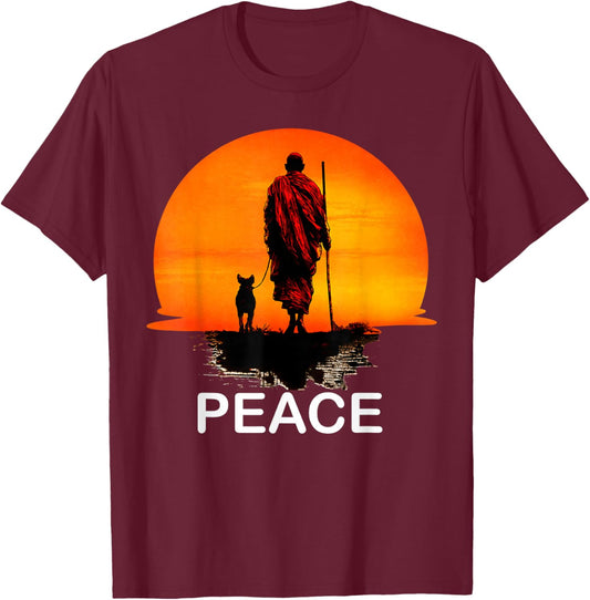 Walk for Peace Monks with Aloka Dog T-Shirt - T-Shirt | Maroon