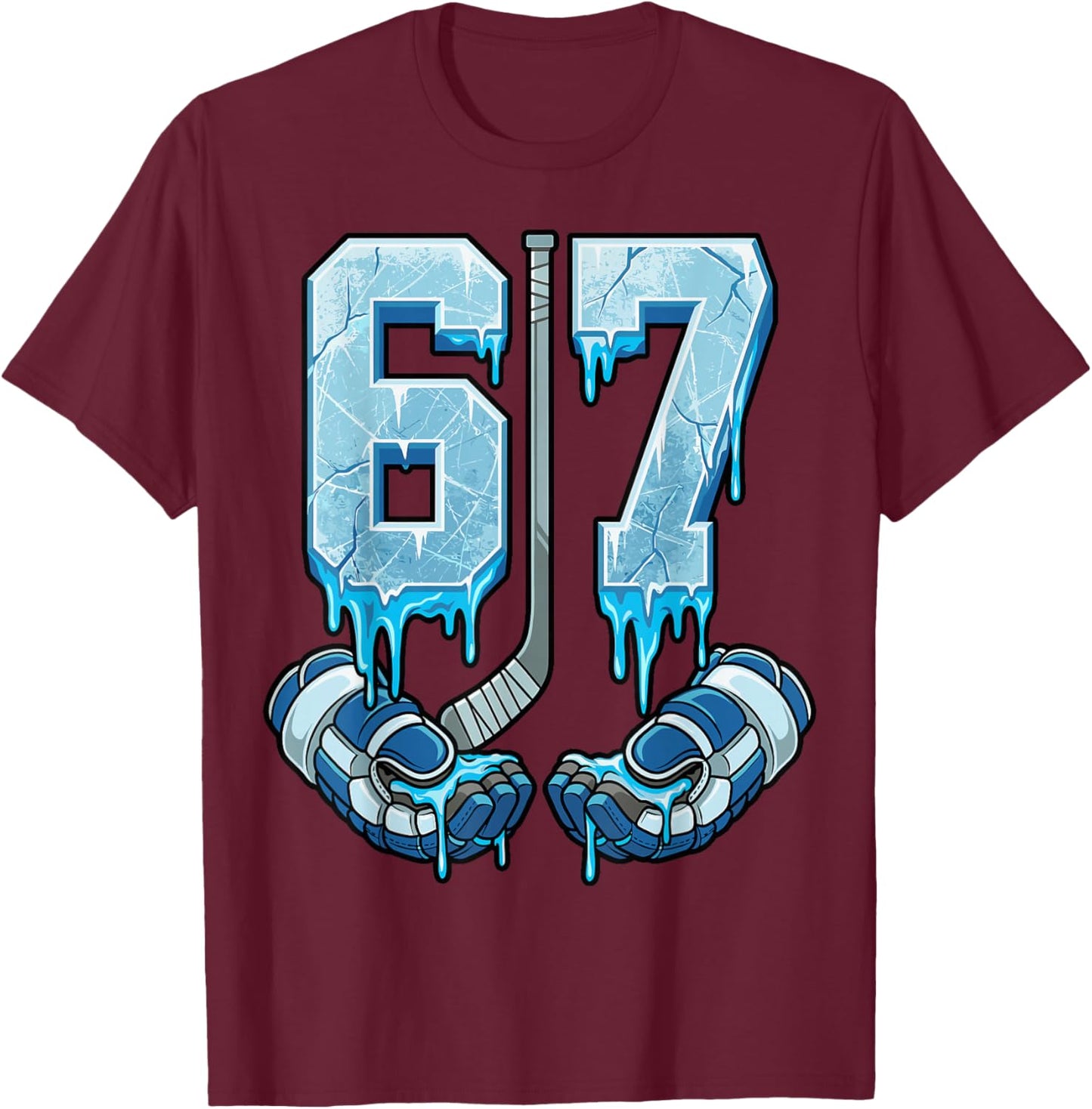 Ice Hockey 67 Drip Meme Six Seven T-Shirt - T-Shirt | Maroon