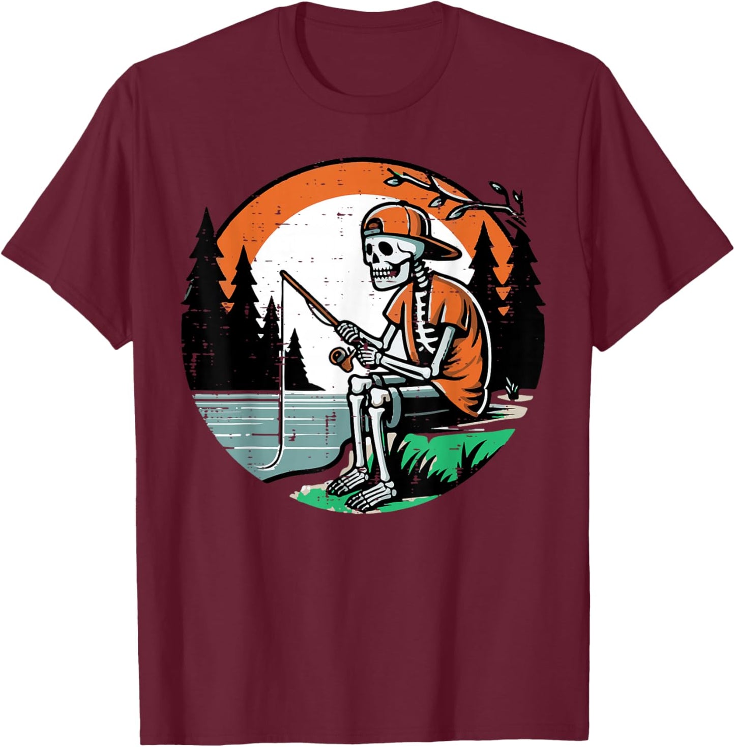 Halloween Skeleton Fishing Funny Costume Men Boys Kids Women T-Shirt - T-Shirt | Maroon
