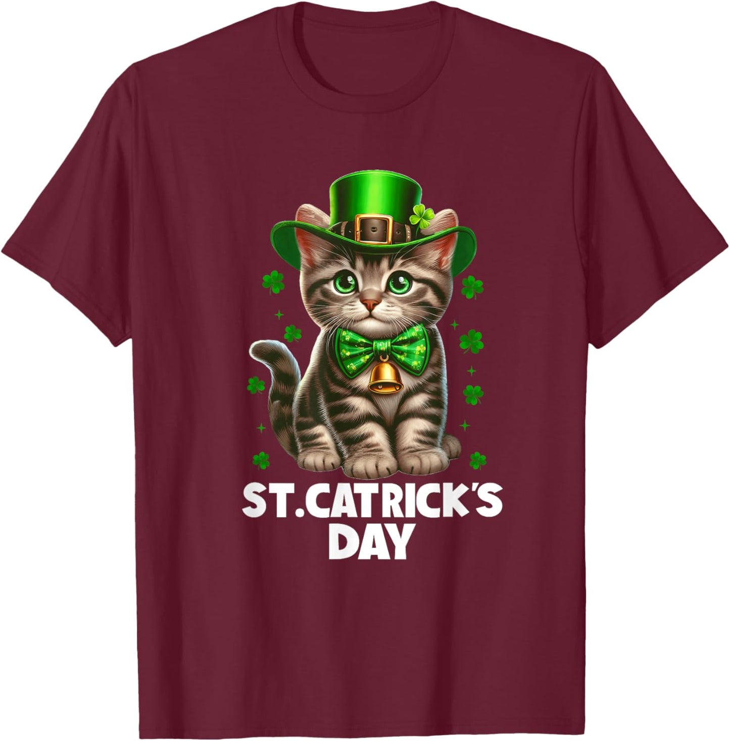 St Patricks Catricks Day Cats Saint Pattys Women Girls Kids T-Shirt - T-Shirt | Maroon