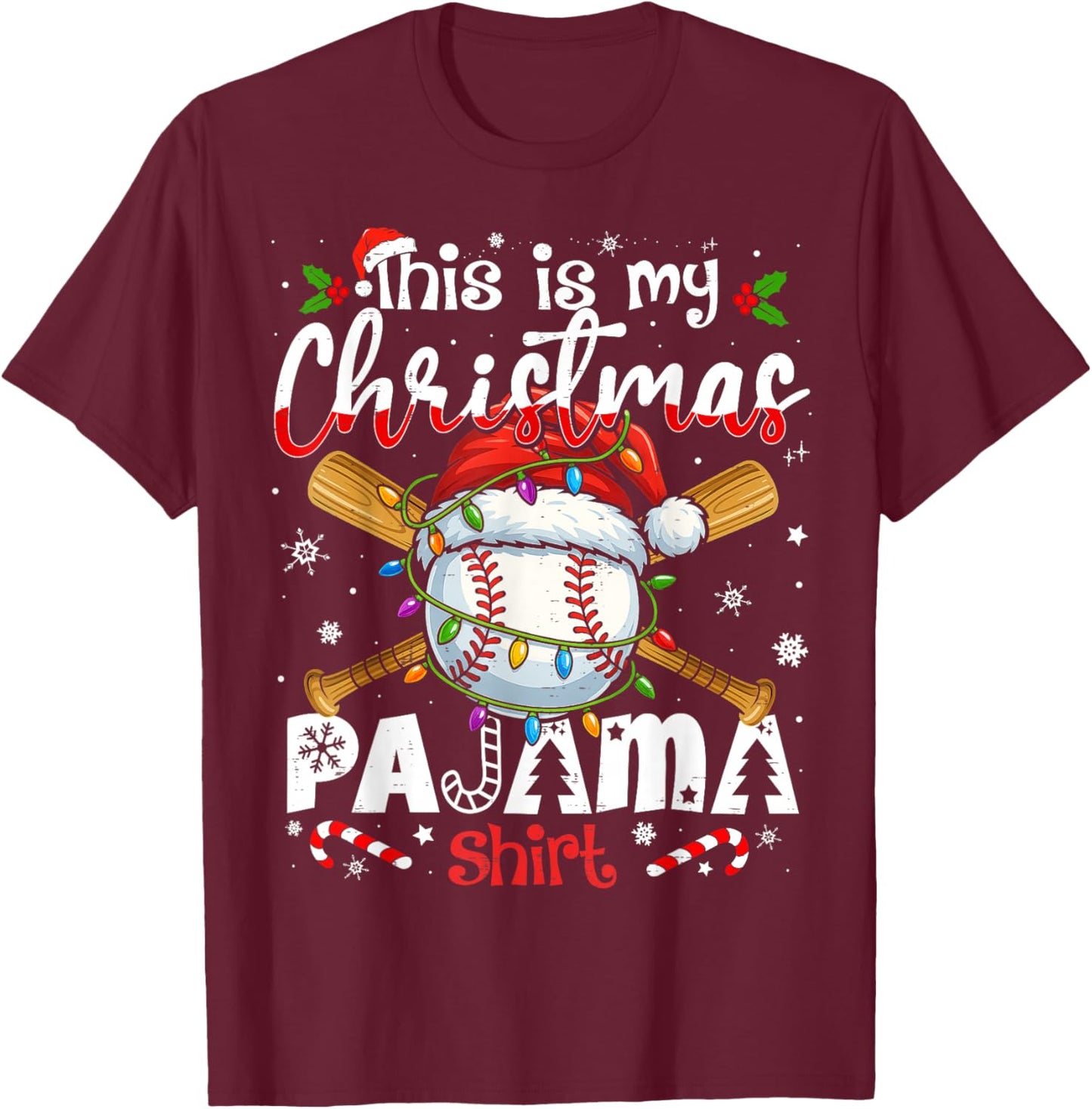 This is My Christmas Pajama Shirt Baseball Xmas PJs Boys Men T-Shirt - T-Shirt | Maroon