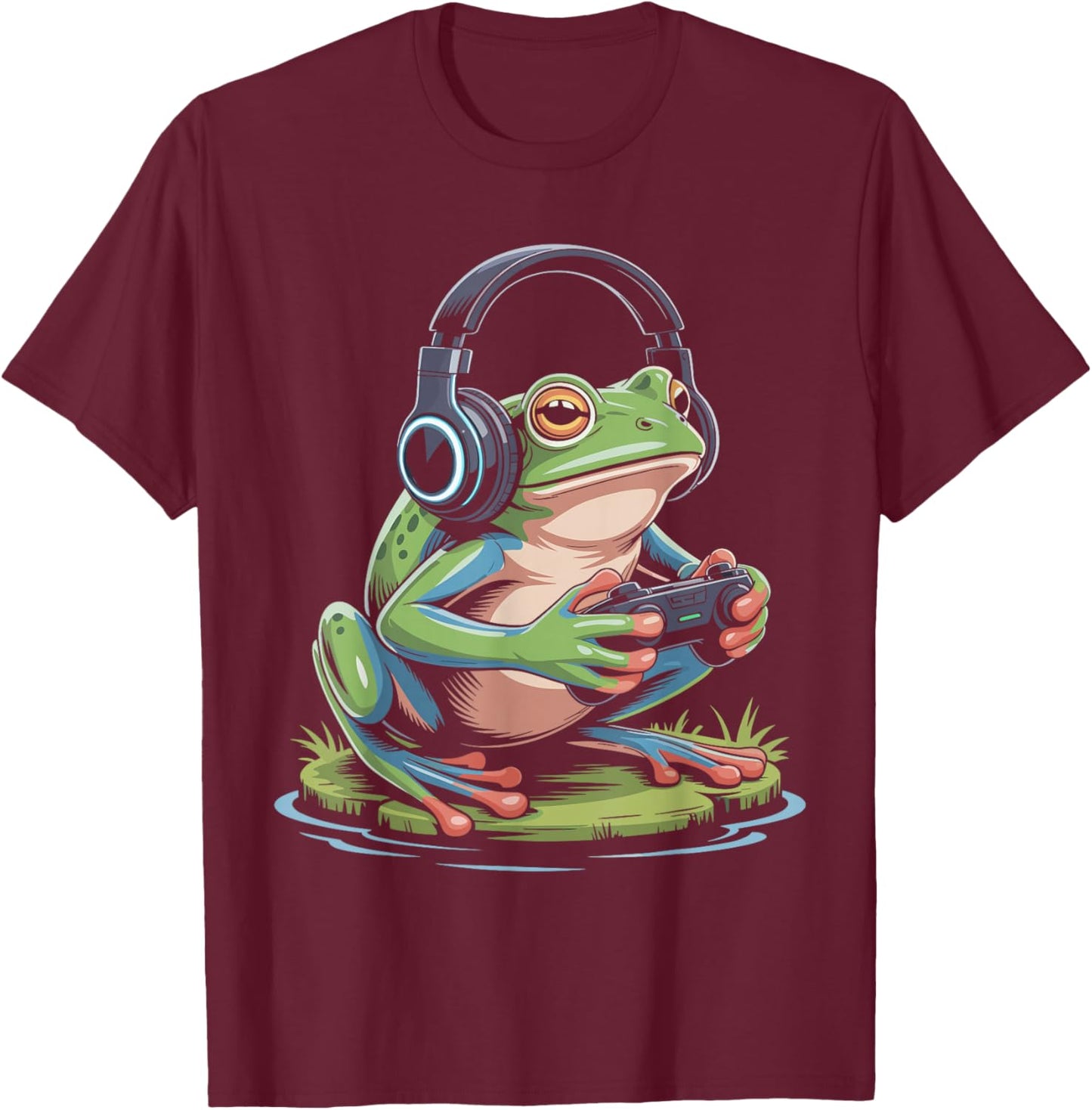 Frog Gaming Playing Video Games T-Shirt - T-Shirt | Maroon