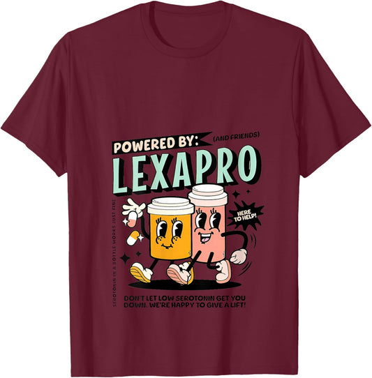 Retro Powered by Lexapro Mental Health Dark Humor Outfit V-Neck T-Shirt - T-Shirt | Maroon