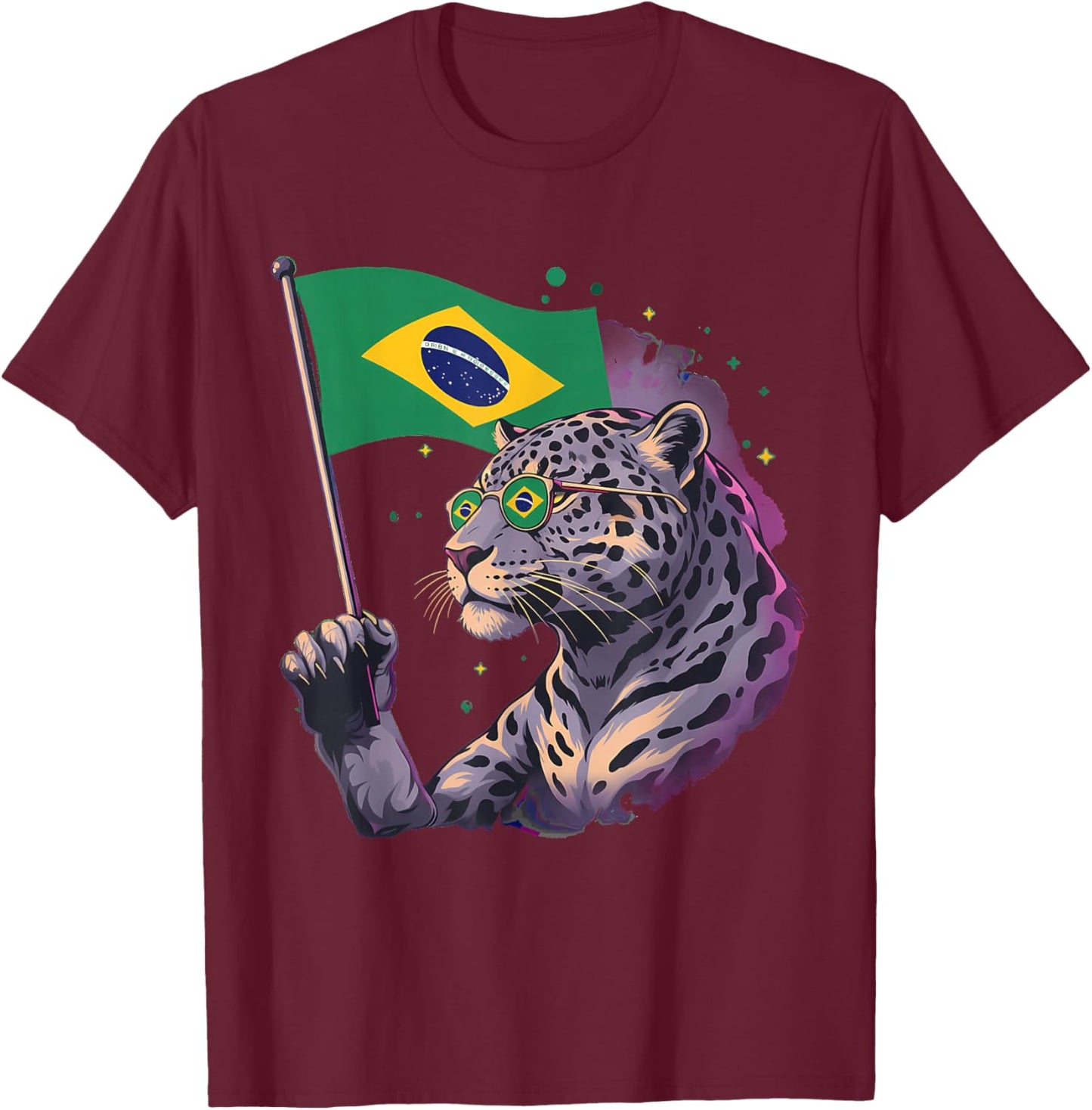 Brazil Flag Leopard Brazilian Roots Brasilian Pride Brasil T-Shirt - T-Shirt | Maroon