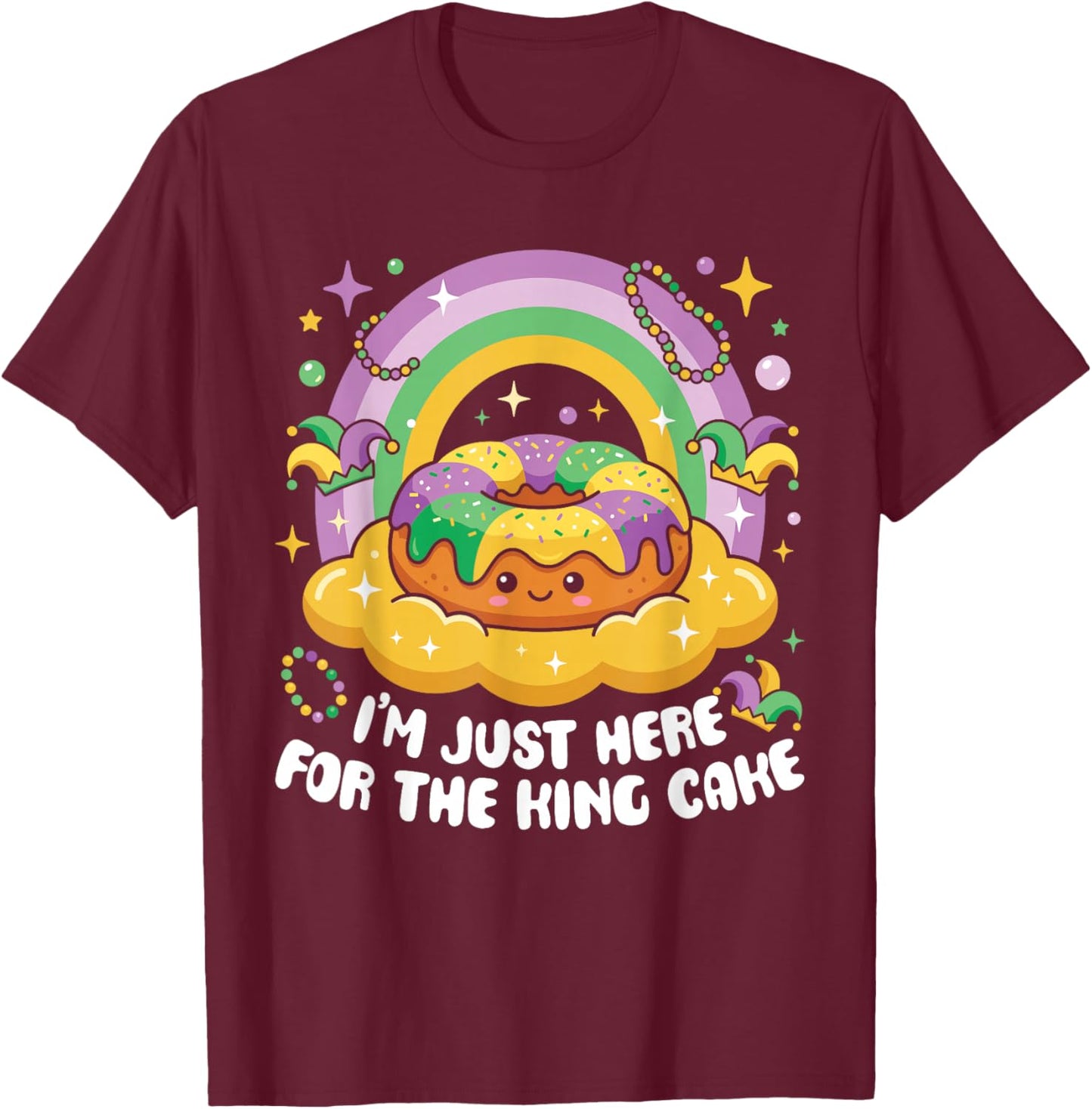 I'm Just Here for The King Cake Mardi Gras Kawaii Kids T-Shirt - T-Shirt | Maroon