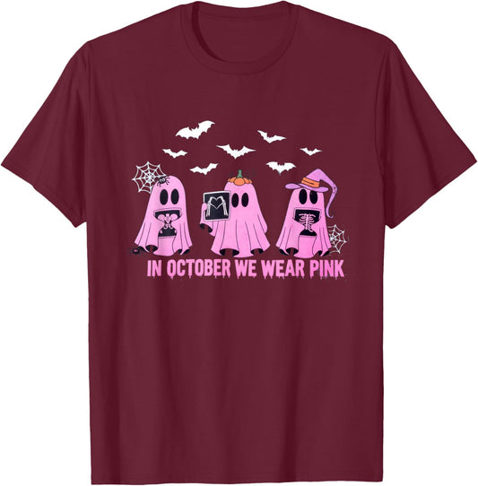 Breast CancerX-ray Tech Halloween Radiology Fall Ghost Work T-Shirt - T-Shirt | Maroon